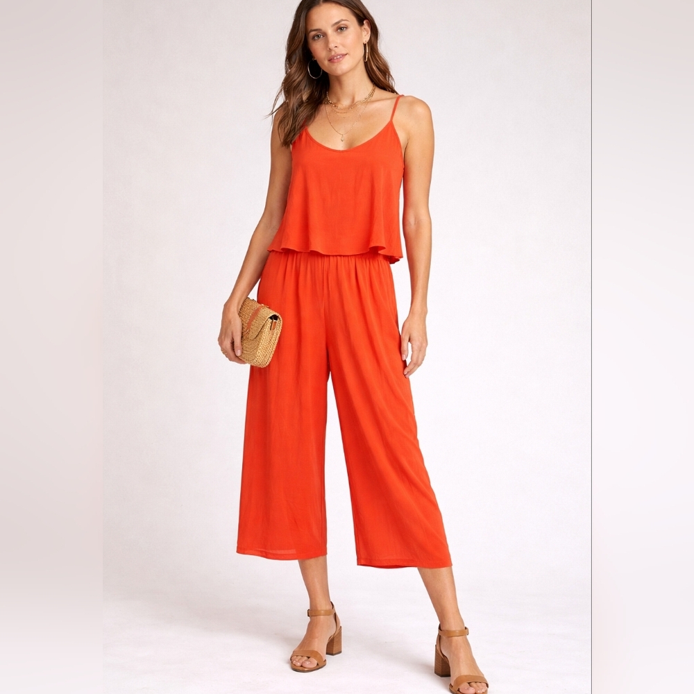 Naïf Coral Orange Wide Leg Jumpsuit | Size M | Flowy Resort Boho